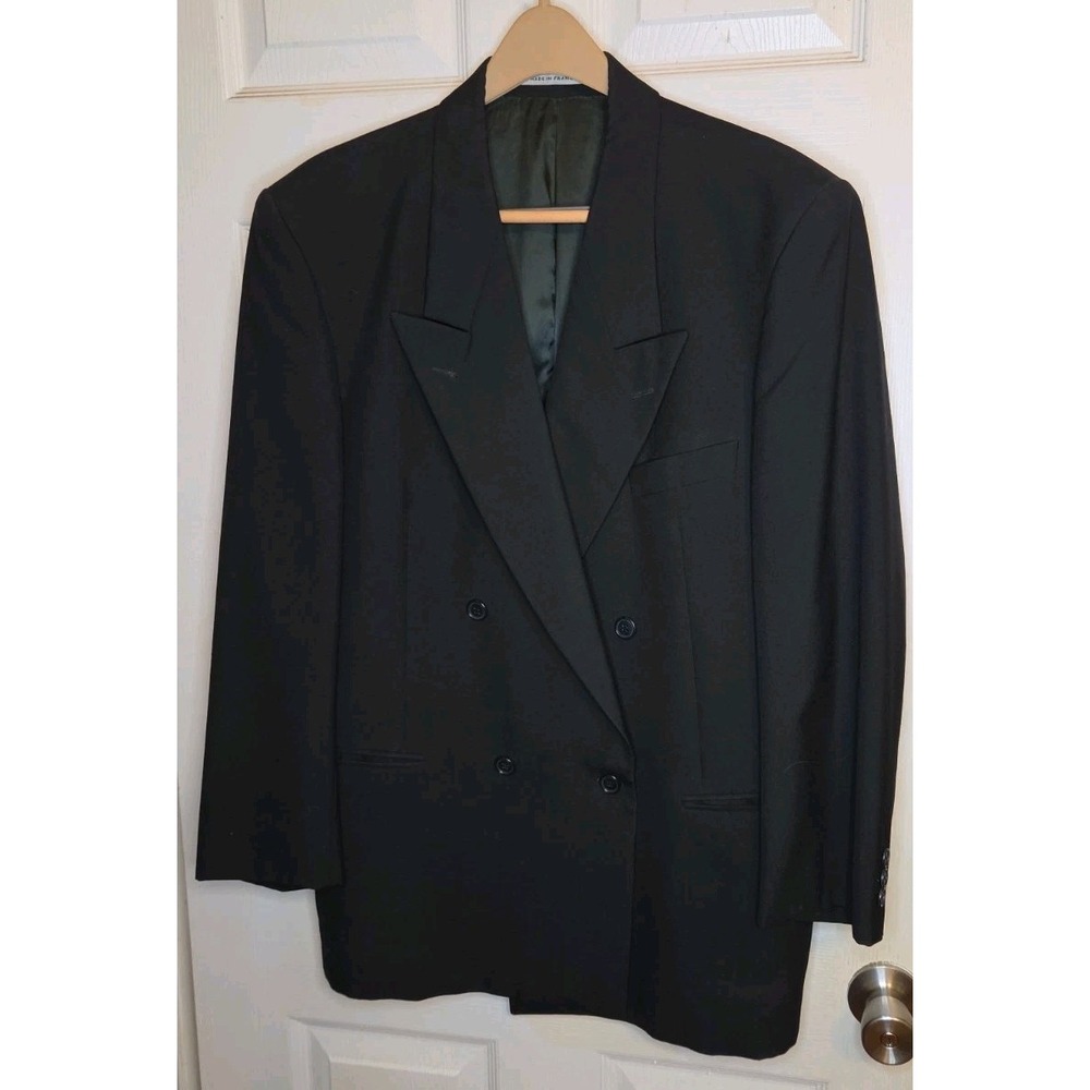 Vintage Yves Saint Laurent YSL Mens Wool Blazer Black Double Breasted Peak Lapel